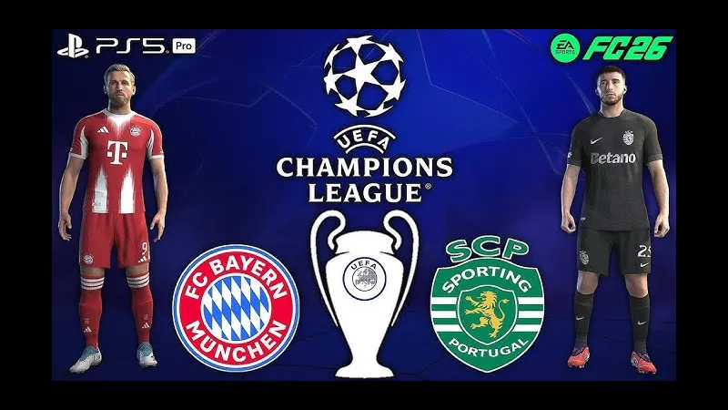Cầu thủ Bayern Munich đang thực hiện cú sút mạnh vào khung thành của Sporting CP